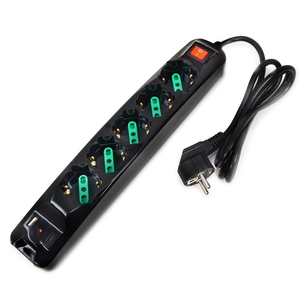 MULTIPRESA TECNOWARE 5 POSTI inclinati 45Â° Tipo Schuko/Italia 10/16A+1P USB A 1P USB-C FMP5GIGUSB