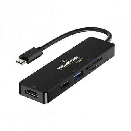 [COM-32770] DOCKING STATION TECNOWARE HUB USB-C 5 in 1 Adapter: HDMI + USB2.0+ USB3.0+Card Slot SDXC e Micro SD - FHUB17693